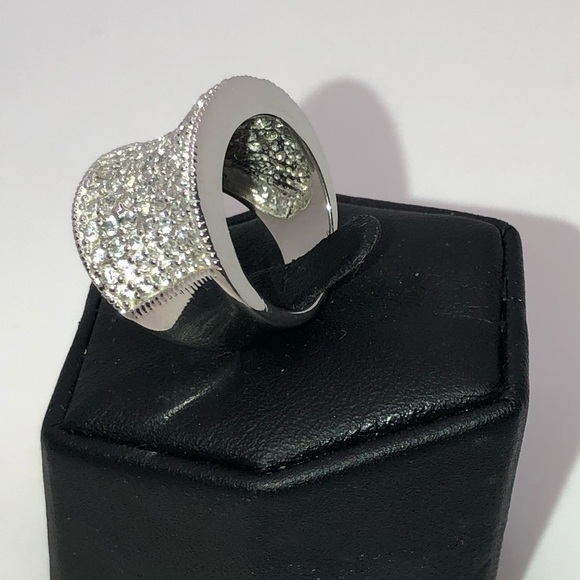 Sterling Silver Wide Band Multi Row Cz Ring Sz 5.75 - 6 - Picture 5 of 12